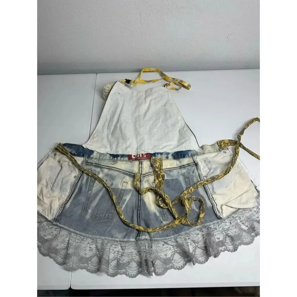 Handmade Vintage Apron Denim Lace Size Adult Levi’s Tie Dye